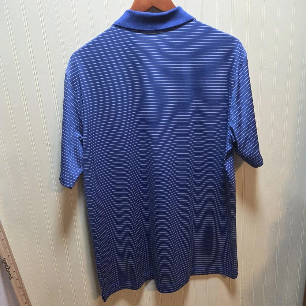 Nike Golf Dri-FIT Polo Shirt Mens L Blue Stripe Tour Performance Golf